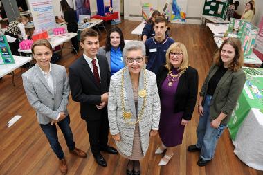 Caption: Cllr Adam Ellison and Mayor and Mayoress Cllr Pat Hay and Mrs Jean Copp are pictured with YPP Members, Luke Hall, Rachel Mienie Lizzie Spoors, and Elliot Connell. 