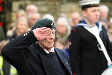 The Mayor of South Tyneside, Councillor Pay Hay lays a wreath at the war memorial in Monkton Village on Armistice Day.