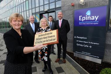 Cllr Tracey Dixon, with Robert Whitelaw, Vice-Chair of Governors, Cllr Audrey Huntley, Chair of Governors, Cllr Adam Ellison and headteacher Chris Rue