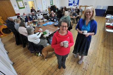 Cllr Ruth Berkley with Patricia Blanchard from the church are pictured with people enjoying crafts at the Warm Space at Grange Road Baptist Church