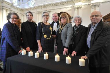 The Mayor and Mayoress are pictured with Lead Member for Voluntary Sector, Partnerships and Equalities Cllr Ruth Berkley, Jarrow MP Kate Osbourne, Father Michael Mawhinney and community representatives Margaret Gregg and Eric Joseph.