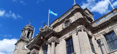 The NHS flag flew over South Shields Town Hall.