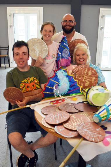 From left, Daniel Povey, 27, Erin Hurbertson, 25, of AutismAble with Artist Chris Folwell and Deputy Leader Audrey Huntley. 