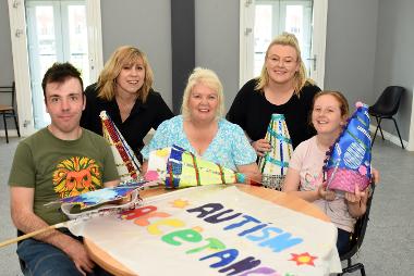 Daniel Povey with Claire Finlay from The Cultural Spring Charity, Deputy Leader of South Tyneside Council Cllr Audrey Huntley, AutismAble Project Co-ordinator Rachel Hull Project Co-ordinator and Erin Hurbertson. 