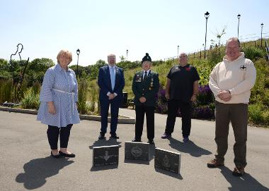 The Leader of South Tyneside Council, Cllr Tracey Dixon is pictured with Armed Forces Forum Chairman Cllr Paul Dean, Joe Mills and Wayne Groves from South Tyneside NAAFI Break and Rob Deverson of the National Veterans Walk charity.