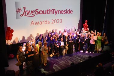 The 2023 #Love South Tyneside Awards winners with the Mayor, Tom Nightingale of Equinor and Ray Spencer of the Customs House.