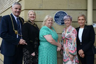 The Mayor, Cllr John McCabe and Mayoress Julie McCabe are pictured with South Tyneside Council Deputy Leader, Councillor Audrey Huntley, John Miles’ daughter Tanya and wife Eileen.