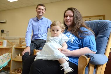 Cllr Ellison with Angel Puttock and daughter Mazikeen at Hebburn Family Hub