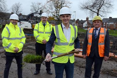 Cllr Ellison is pictured with home manager Stephen Kell, Director of Children’s Services, Stuart Easingwood and Surgo Construction’s Norman Trainer