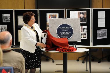 The Mayoress unveiled the Blue Plaque to Flight Lieutenant Dominic Bruce