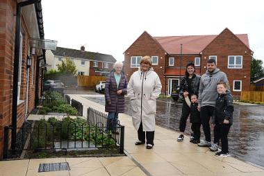 L-R Lilian Hamilton. Cllr Tracey Dixon, Amy Teasdale, Marcy-Clare Lennon, Christopher Lennon, Ollie Lennon