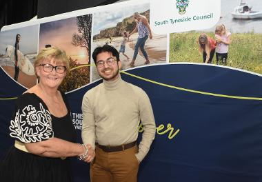 Leader of South Tyneside Council, Councillor Tracey Dixon is pictured with Yacub Ahmed, of South Tyneside Youth Parliament.