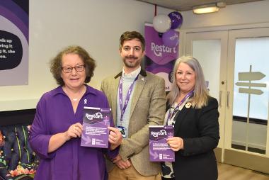 -R Cllr Ruth Berkley, Lead Member for Adults, Health and Independence; Tom Hall, Director of Public Health; Cllr Angela Lamonte, Domestic Abuse Champion at the launch of the expanded Restart service